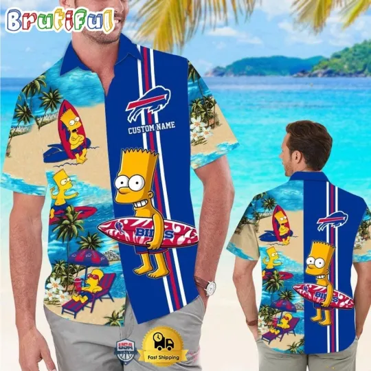 Discover Custom Name football Buffalo Bart Simpson Tropical Hawaiian Shirt