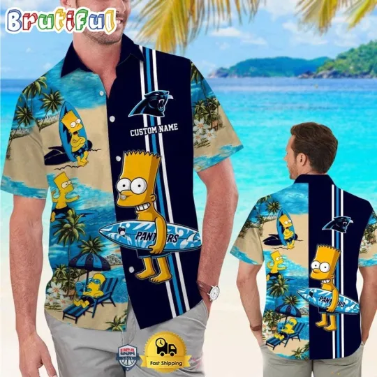 Discover Custom Name football Carolina Bart Simpson Tropical Hawaiian Shirt