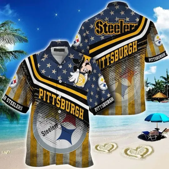 Discover Pittsburgh Football Stars & Stripes Mickey Hawaiian Shirt