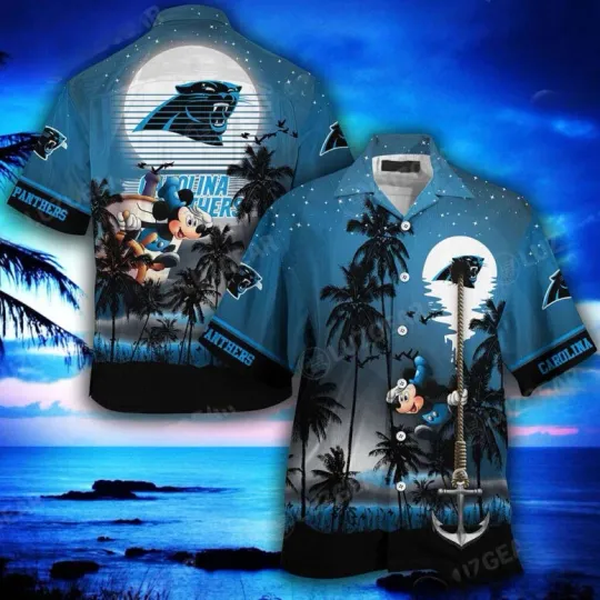Discover Carolina Panthers Mickey Coastal Victory Hawaiian Shirt