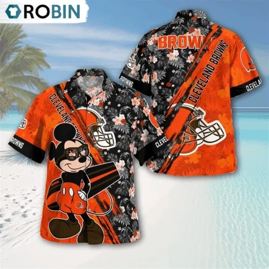 Cleveland Football Mickey Mouse Floral Short Sleeve Hawaiian Shirt