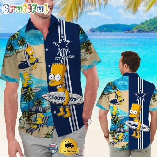 Custom Name football Dallas Bart Simpson Tropical Hawaiian Shirt