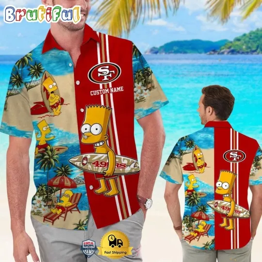 Custom Name football San Francisco Bart Simpson Tropical Hawaiian Shirt