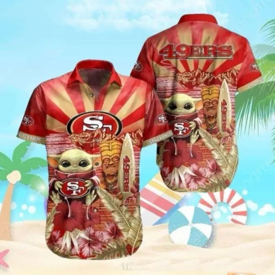 Discover football San Francisco 49ers Baby Yoda Tiki Totem Hawaiian Shirt