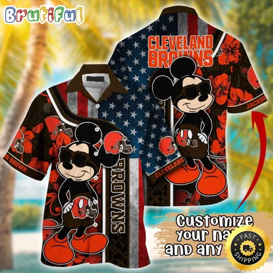 Customized football Cleveland Hawaiian Shirt Mickey Mouse Tropical Shirt