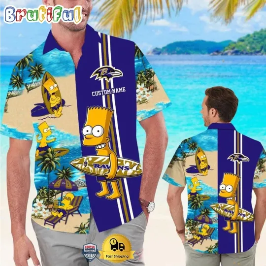 Discover Custom Name football Baltimore Bart Simpson Tropical Hawaiian Shirt