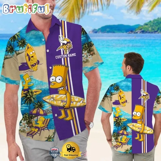 Discover Custom Name football Minnesota Vikings Bart Simpson Tropical Hawaiian Shirt