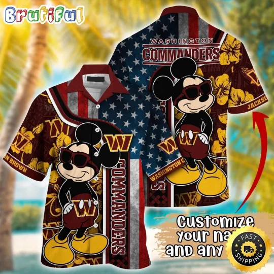 Discover Customized football Washington Commanders Hawaiian Shirt Mickey Mouse Tropical Shirt