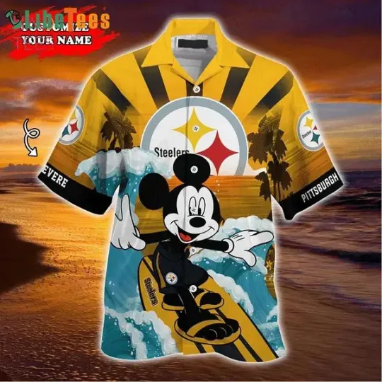 Discover football Pittsburgh Steeler Logo Mickey Mouse Surfboard Steeler Hawaiian Shirt