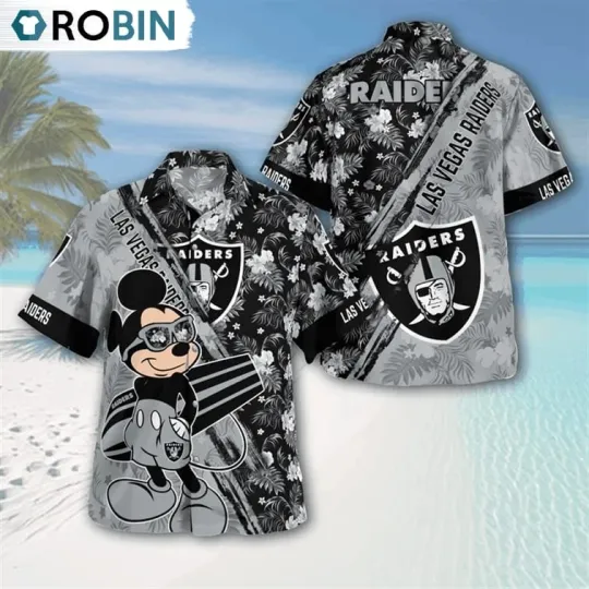 Discover Las Vegas Raiders Mickey Mouse Floral Short Sleeve Hawaiian Shirt