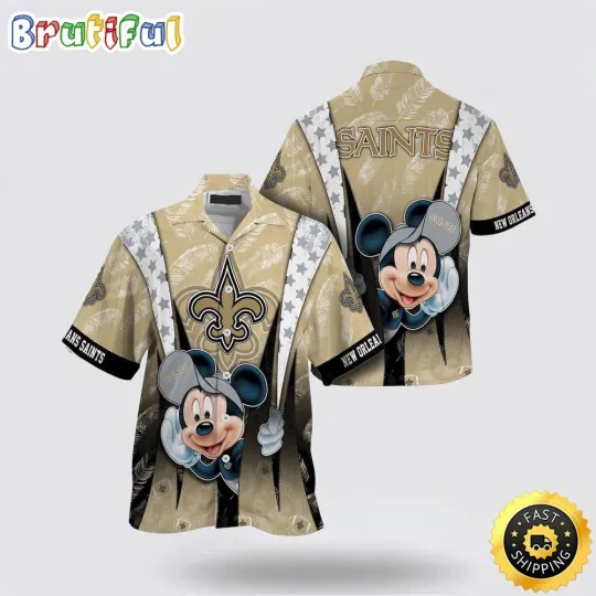 Discover football New Orleans Saints Hawaiian Shirt Mickey Mouse Ball Shirt Full Size