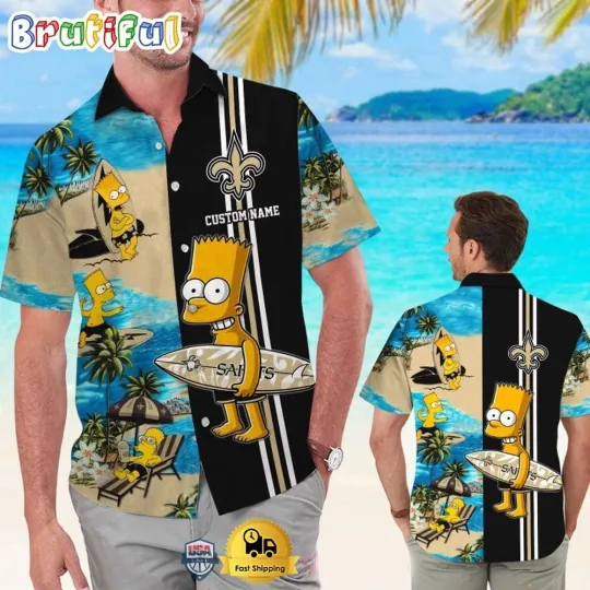 Custom Name football New Orleans Bart Simpson Tropical Hawaiian Shirt