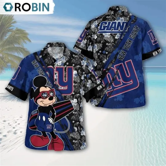 Discover New York Giants Mickey Mouse Floral Short Sleeve Hawaiian Shirt