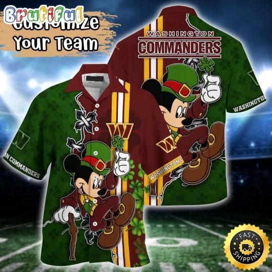 Discover Customized football Washington Commanders Hawaiian Shirt Mickey Saint Patricks Day