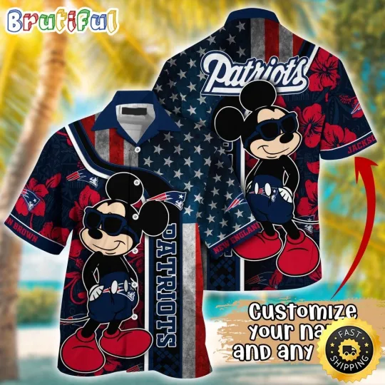 Discover Customized football New England Patriots Hawaiian Shirt Mickey Mouse Tropical Shirt