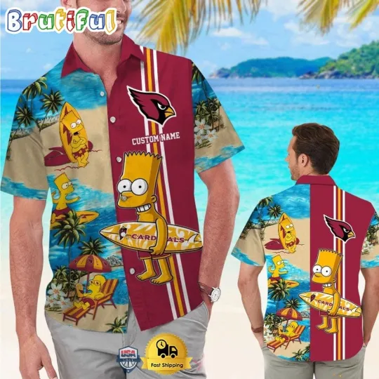 Discover Custom Name football Arizonna Cardinals Bart Simpson Tropical Hawaiian Shirt