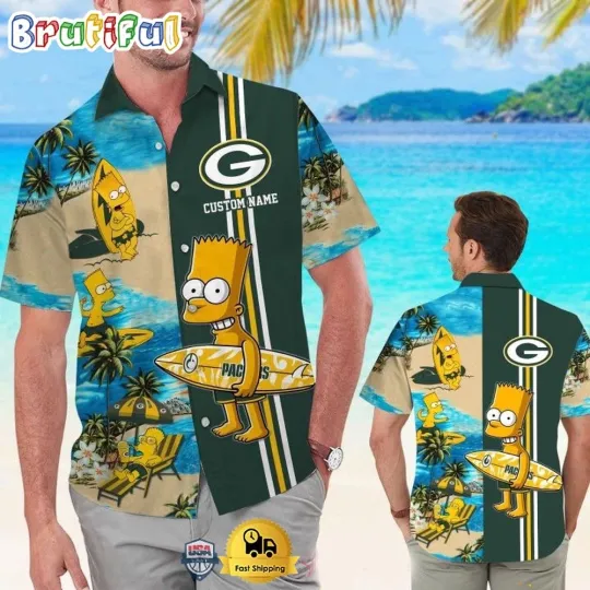 Discover Custom Name football Green Bay Packers Bart Simpson Tropical Hawaiian Shirt