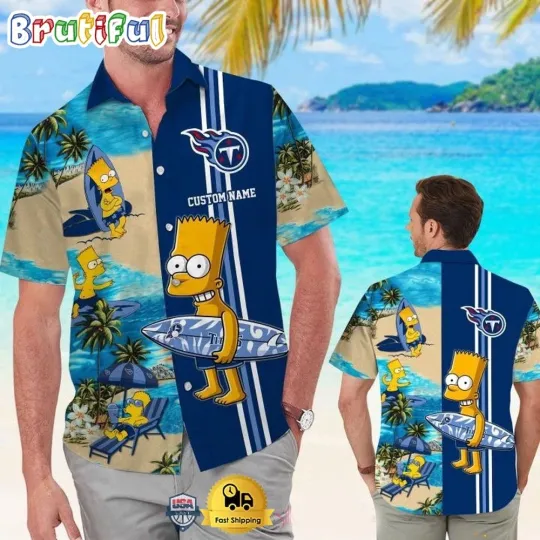 Discover Custom Name football Tennessee Titans Bart Simpson Tropical Hawaiian Shirt