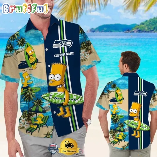 Discover Custom Name football Seattle Seahawks Bart Simpson Tropical Hawaiian Shirt