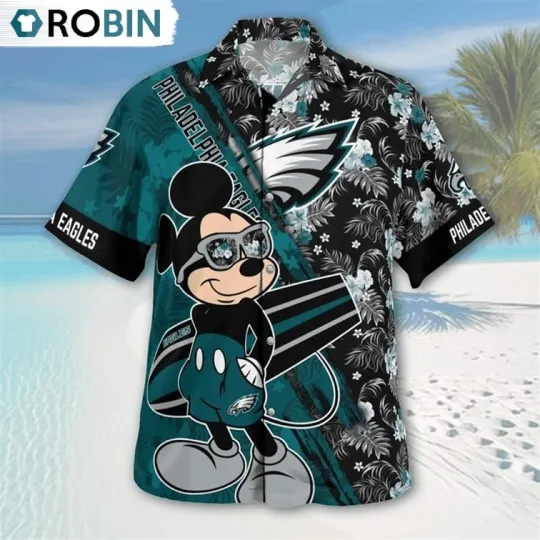 Discover Philadelphia Eagles Mickey Mouse Floral Short Sleeve Hawaiian Shirt