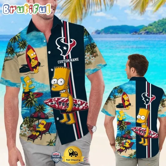 Discover Custom Name football Houston Texans Bart Simpson Tropical Hawaiian Shirt