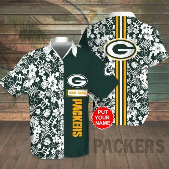 Discover Custom Green Bay Packers Floral Stripe Hawaiian Shirt