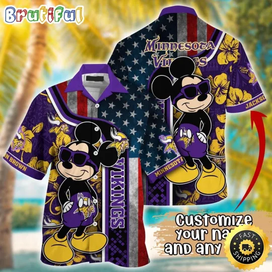Discover Customized football Minnesota Vikings Hawaiian Shirt Mickey Mouse Tropical Shirt