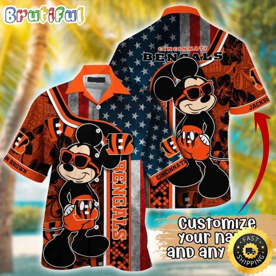 Discover Customized football Cincinnati Bengals Hawaiian Shirt Mickey Mouse Tropical Shirt