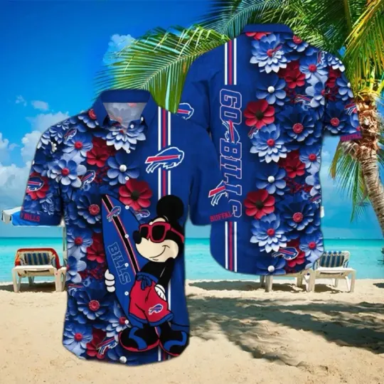 Discover Buffalo Bills Surfing Mickey Floral Blue Hawaiian Shirt