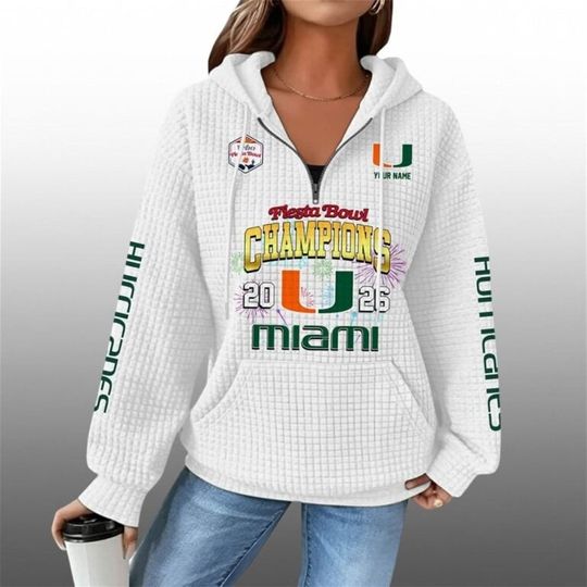Hurricanes Football Fiesta Bowl Champions 2026 Waffle Zip Hoodie