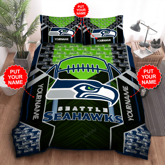 Personalized Seattle Seahawks Logo Football All Over Print 3D Bedding Set Black Green