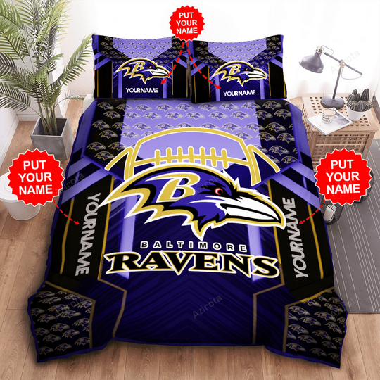 Personalized Baltimore Ravens Logo Football All Over Print 3D Bedding Set Purple Black