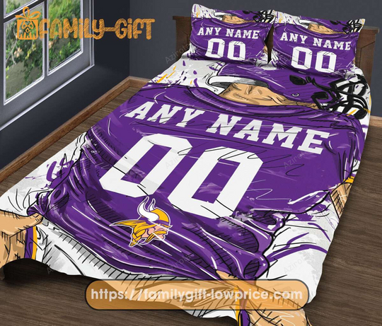 Personalised Football Gift Cute Bed Sets Minnesota Vikings Jersey Football Bedding Set For Fan Personalized Gifts For Family