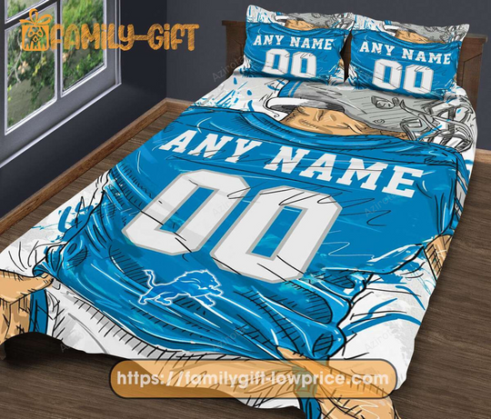 Personalised Football Gift Cute Bed Sets Detroit Lions Jersey Football Bedding Set