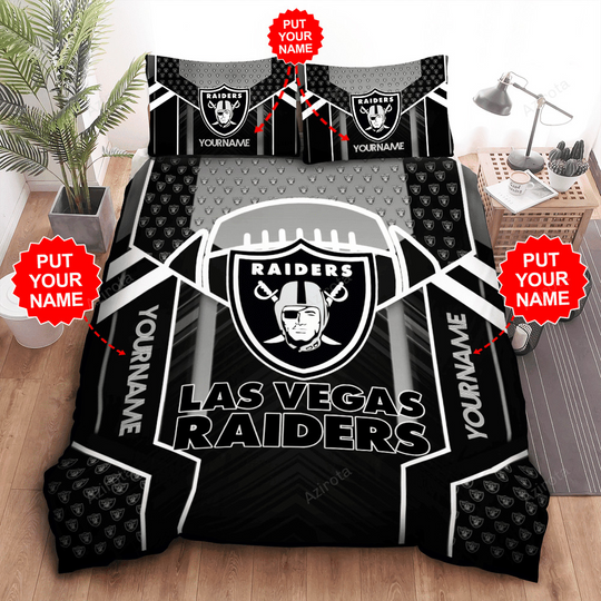 Personalized Las Vegas Raiders Logo Football All Over Print 3D Bedding Set Black
