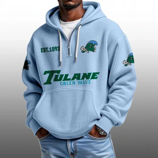 Tulane Green Wave EST 1893 Half Quarter Zip Waffle Hoodie