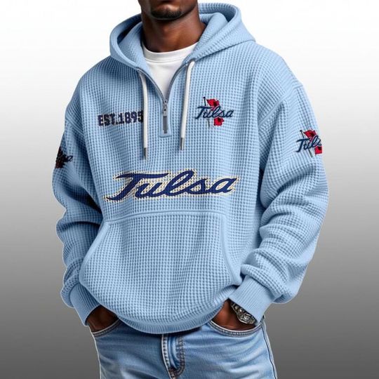 Tulsa EST 1895 Half Quarter Zip Waffle Hoodie