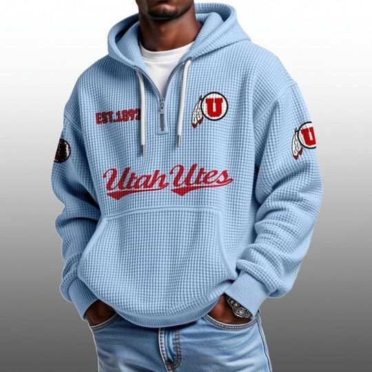 Utah Utes EST 1892 Half Quarter Zip Waffle Hoodie