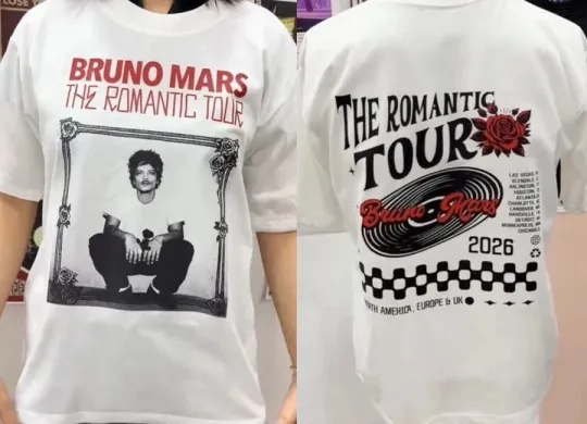 Discover Bruno Mars The Romantic Tour 2026 music short sleeve 2 side shirt