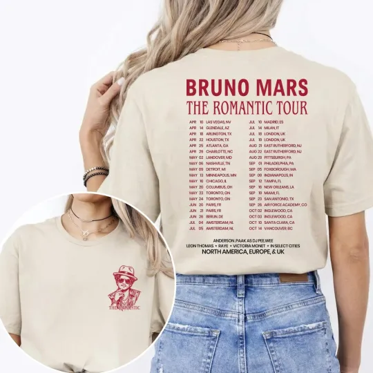 Discover Bruno Mars New Show the Romantic Tour 2026 Schedule Dates T-shirt