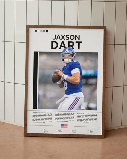 Discover Jaxson Dart Poster New York Giants Wall Art Football Print Sports Room Decor