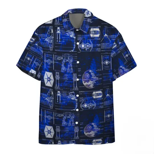 Discover Disney Star Wars Detailed Structure Of Spaceship Scan Dark Blue Hawaiian Shirt