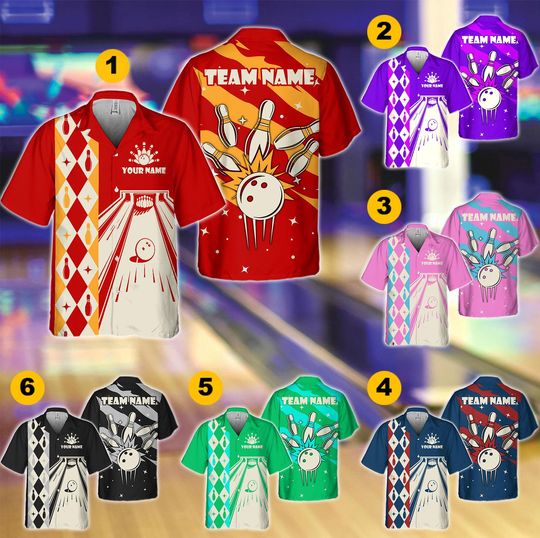 Discover Personalized Retro Bowling Hawaiian Shirt for Men Women, Custom Name Bowling Shirt, Bowling Team Shirt, Vintage Bowling Party Shirt