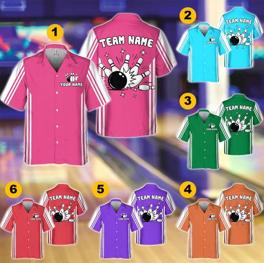 Discover Customized Retro Bowling Hawaiian Shirt Men Women Kid Youth, Custom Name Bowling Shirt, Bowling Shirt, Vintage Bowling Team Uniform