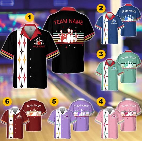 Discover Personalized Retro Bowling Hawaiian Shirt, Custom Name Bowling Button Down Shirt, Gift For Bowling Lover Bowling Player Bowling Team.