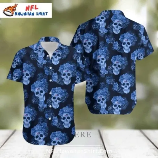 Buffalo Football Hawaiian Shirt – Blue Skull And Roses Pattern Size S-5XL