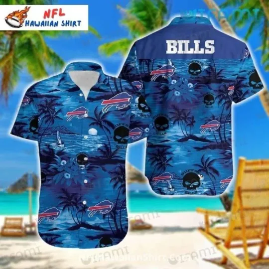 Discover Buffalo Football Hawaiian Shirt – Blue Skull And Palm Tree Design Size S-5XL
