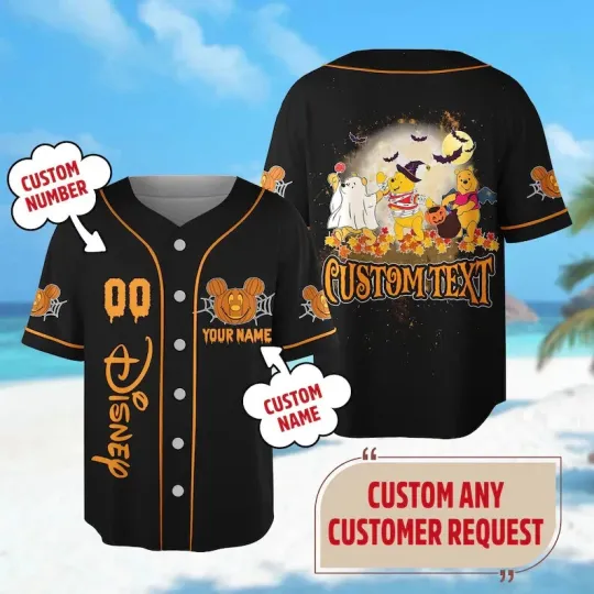 Discover Custom Pooh Halloween 3D Baseball Jersey Shirt
