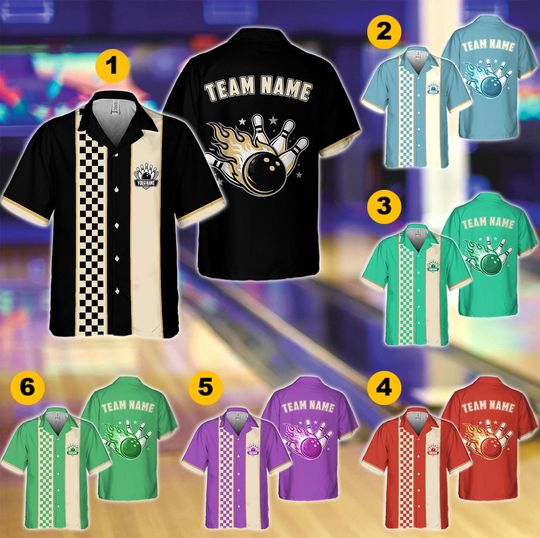 Discover Personalized Vintage Bowling Hawaiian Shirt for Men Women Kid Youth,Custom Name Bowling Shirt,Bowling Hawaiian Shirt,Bowling Party Shirt