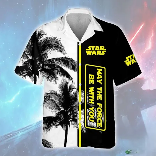 Discover Disney Star Wars May The Force Be With You Palm Trees Black White Hawaiian Shirt